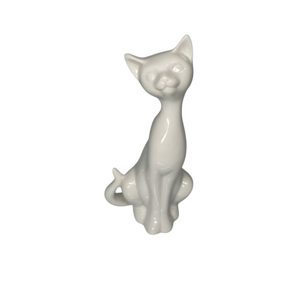 Vintage OMC Siamese Cat Figurine Japan Porcelain White Mid Century Modern 7 1/2" - Picture 3 of 15